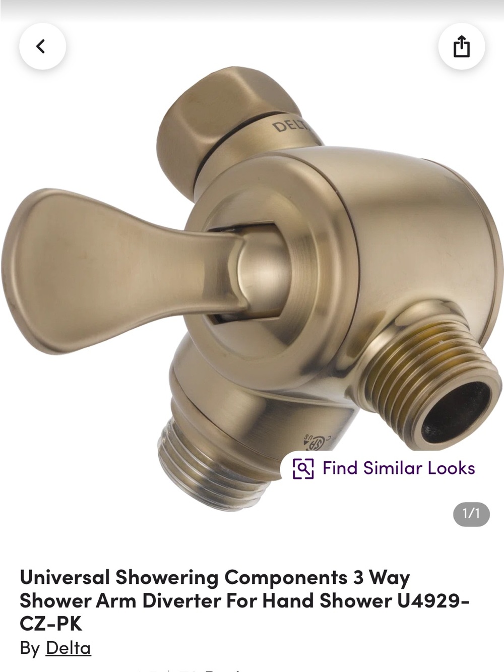 Delta 3-Way Shower Arm Diverter in Champagne Bronze Finish